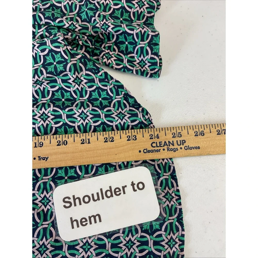 J. Crew Womens Top Size 12 Green Blue Printed Tunic Shirt Long‎ Sleeve Silk Blnd